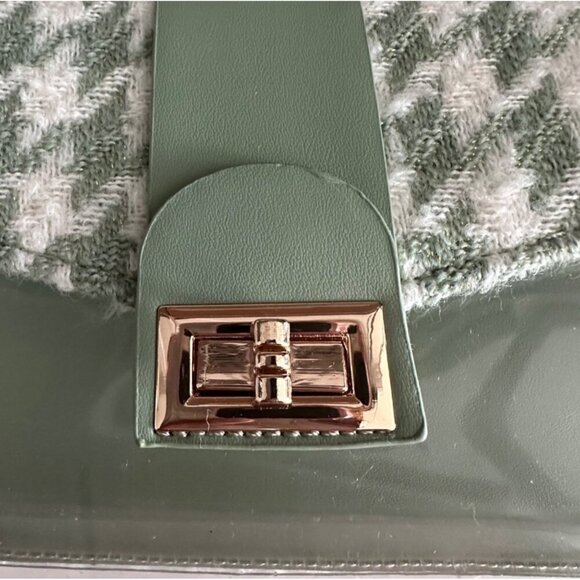 Houndstooth Handbag & Pouch Set - Green & White Pattern With Clear Accents - Picture 9 of 13